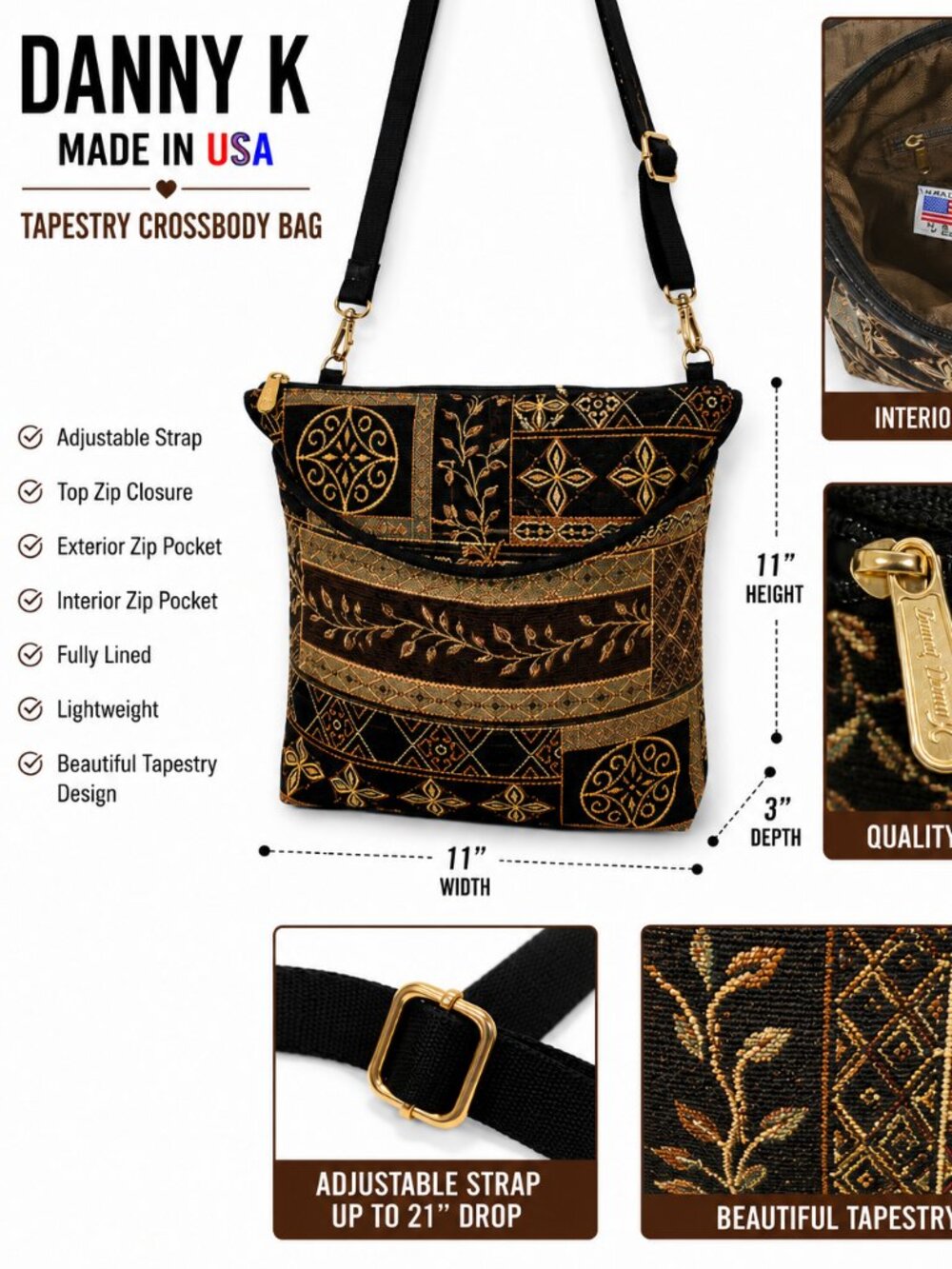 Danny K USA Tapestry Crossbody Bag Boho Floral Geometric Purse
